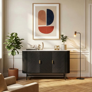 Sideboard Olvehok 110x40x77 cm czarny/efekt marmuru, biały [en.casa]