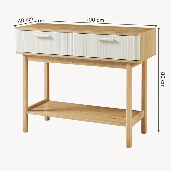 Konsola Ferrersp z 2 szufladami 100x40x80 cm dąb/kolory piasku [en.casa]