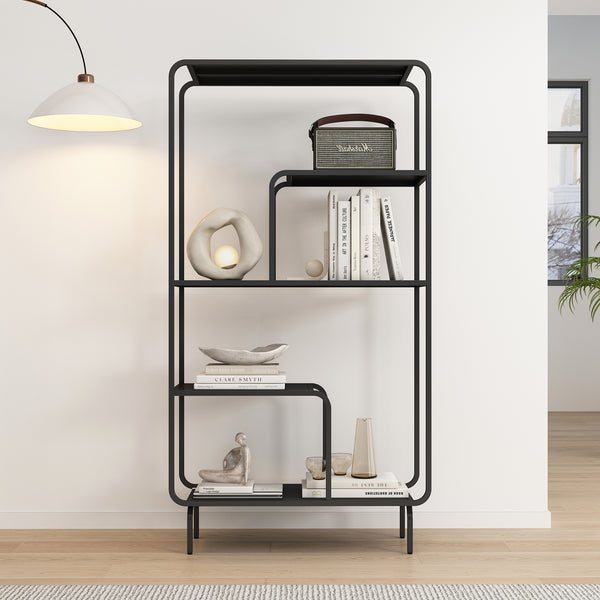 Regał na książki Færder stal 145x76x33 cm czarny [en.casa]