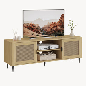 Szafka RTV Lukhomso 152x40x54 cm w optyce dębu/optyce rattanu [en.casa]