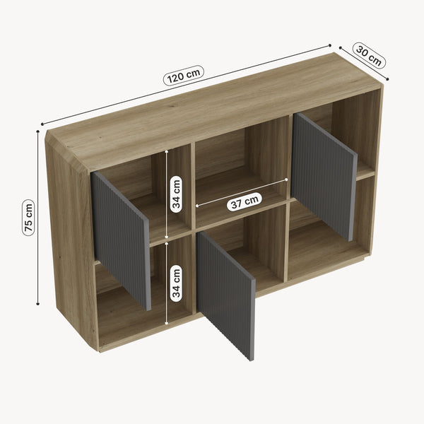 Sideboard Trömi 75x120x30 cm dąb optyka/szary [en.casa]