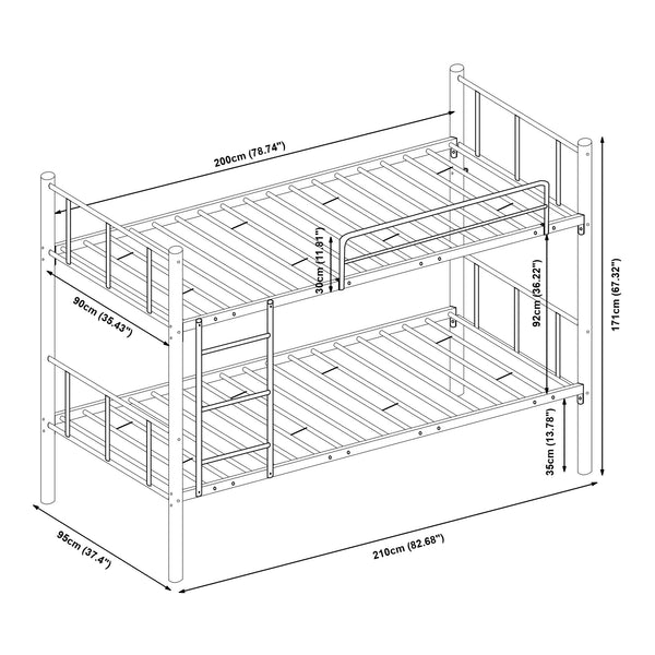 Berimma metalowe łóżko piętrowe z 2 materacami 90x200 cm czarne [en.casa]