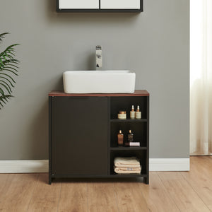 Szafka pod umywalkę Trond 60x66x30 cm Czarny/Orzechowy wygląd [en.casa]