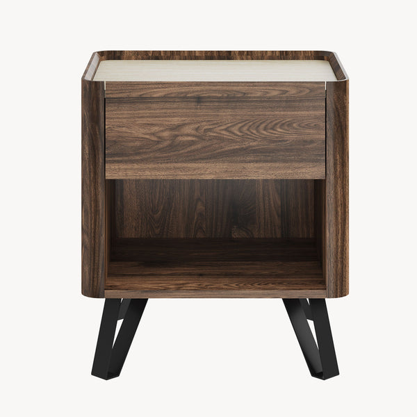 Stolik nocny Trorlon 55x50x40 cm w optyce orzecha/trawertynu [en.casa]