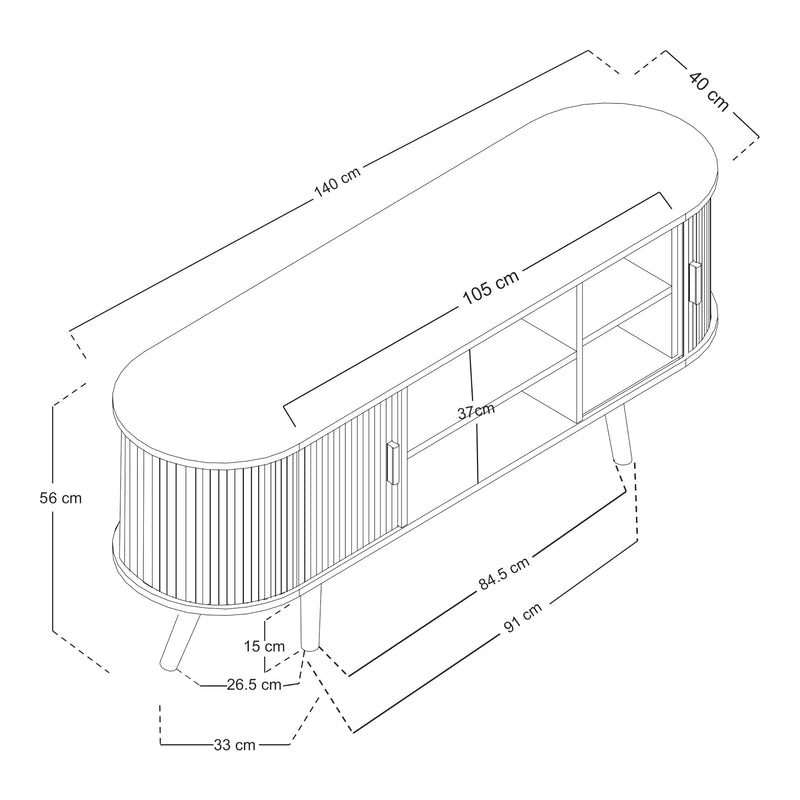 Szkic wymiarowy Nordkapp kredens z 2 drzwiami [en.casa]