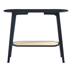 Stół konsolowy Taivalkoski 100x35x80 cm czarny/rattanowy [en.casa]