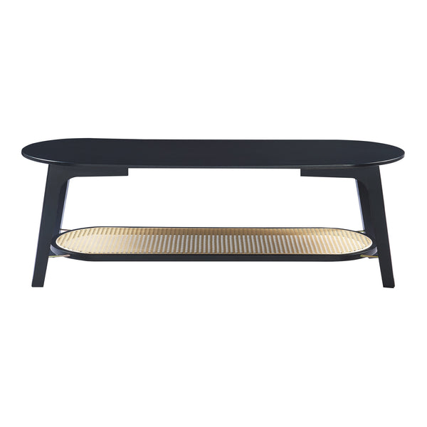 Stolik kawowy Taivalkoski 120x43x40 cm czarny/rattanowy [en.casa]