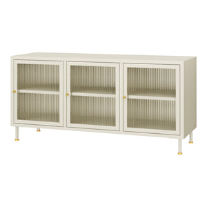Szafka pod TV Lindau stal 120x40x59 cm kremowa biel [en.casa]