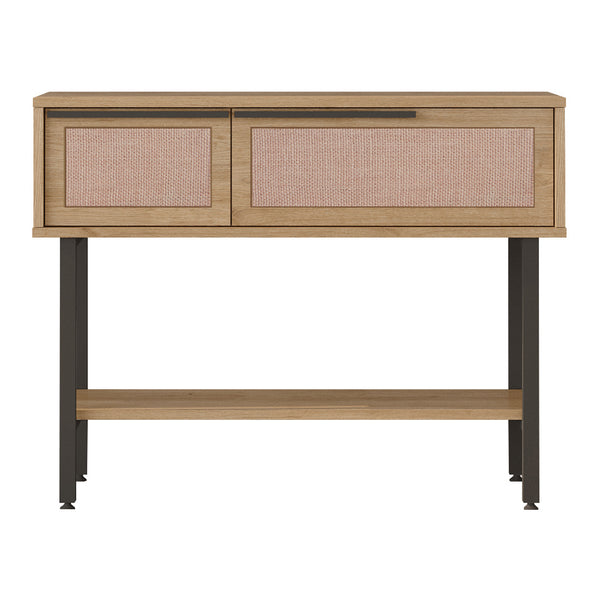 Konsola Kvænangen 100x30x76 cm dąb/rattan [en.casa]