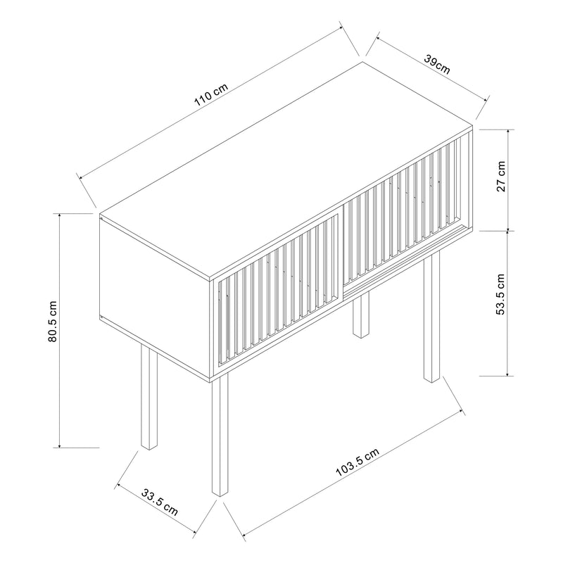 Szkic wymiarowy Stolik konsolowy Ypäjä 110x39x81 cm bambus [en.casa]