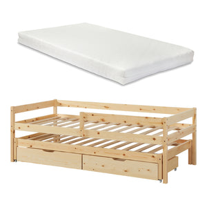 Podwójne łóżko dziecięce Sonkajärvi z materacem 90x200cm naturalne [en.casa]