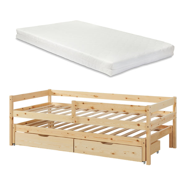 Podwójne łóżko dziecięce Sonkajärvi z materacem 90x200cm naturalne [en.casa]
