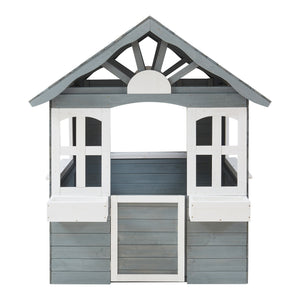 Domek dla dzieci Vesa 138x120x102 cm drewno jodłowe szary [casa.pro]