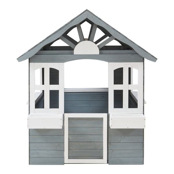 Domek dla dzieci Vesa 138x120x102 cm drewno jodłowe szary [casa.pro]