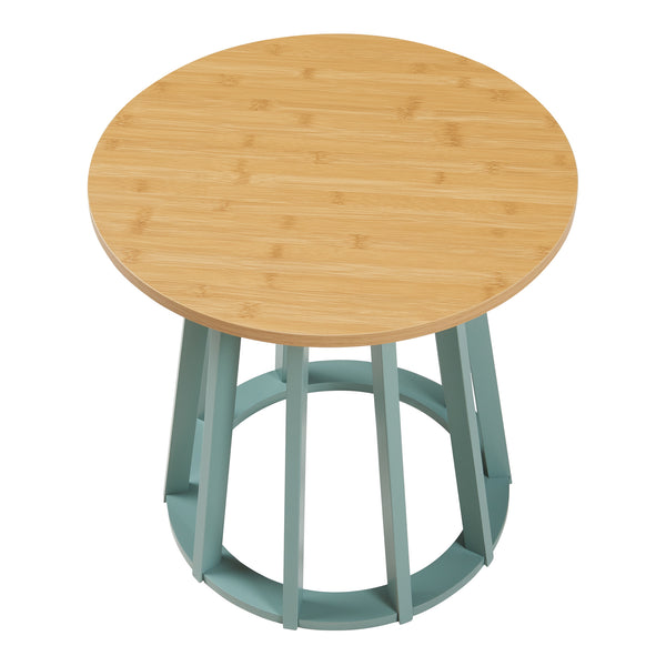Stolik boczny Lensuu 48xØ48 cm pastelowa zieleń/dąb [en.casa]