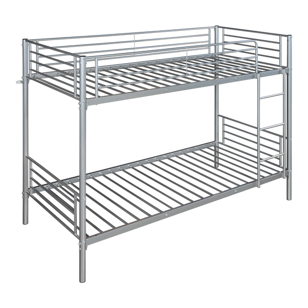 Łóżko piętrowe metalowe Soppsar z 2 materacami 200x90 cm srebrne [en.casa]