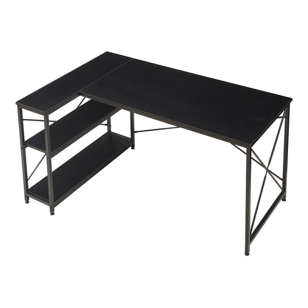 Biurko Raundsvalt z 1 półką w kształcie litery L 137x88x75 cm czarne [en.casa]