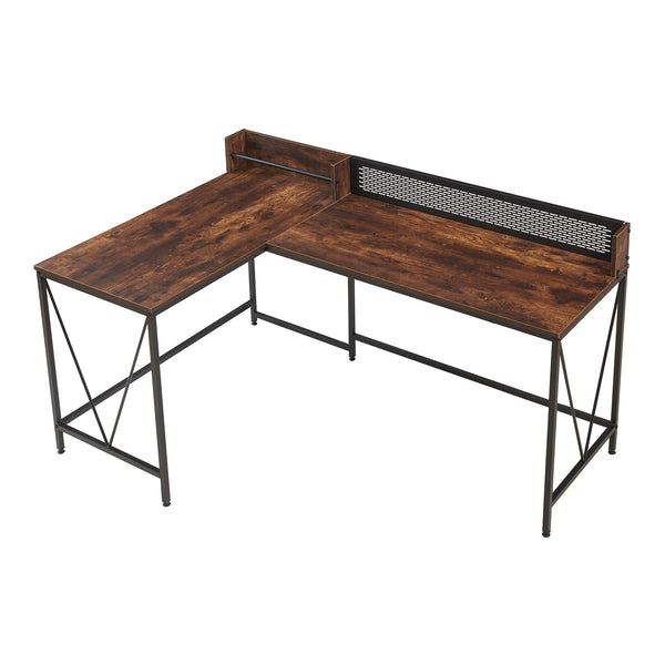 Biurko Frelvepirg z panelem tylnym w kształcie litery L 165x110x75 cm orzech [en.casa]
