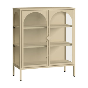 Witryna-komoda Klippestad stal 95x80x35 cm kolor wielbłądzi [en.casa]