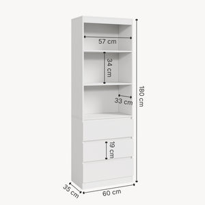 Regał Les z 3 szufladami 180x60x35 cm Biały [en.casa]