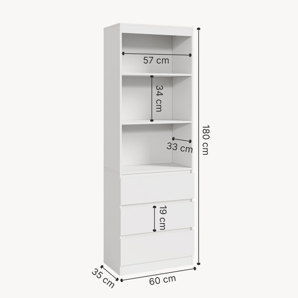 Regał Les z 3 szufladami 180x60x35 cm Biały [en.casa]