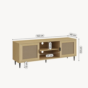 Szafka RTV Lukhomso 152x40x54 cm w optyce dębu/optyce rattanu [en.casa]