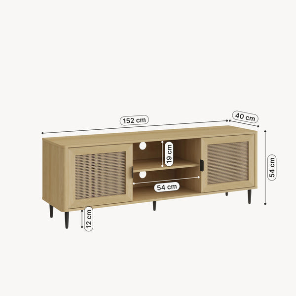 Szafka RTV Lukhomso 152x40x54 cm w optyce dębu/optyce rattanu [en.casa]