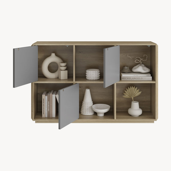 Sideboard Trömi 75x120x30 cm dąb optyka/szary [en.casa]