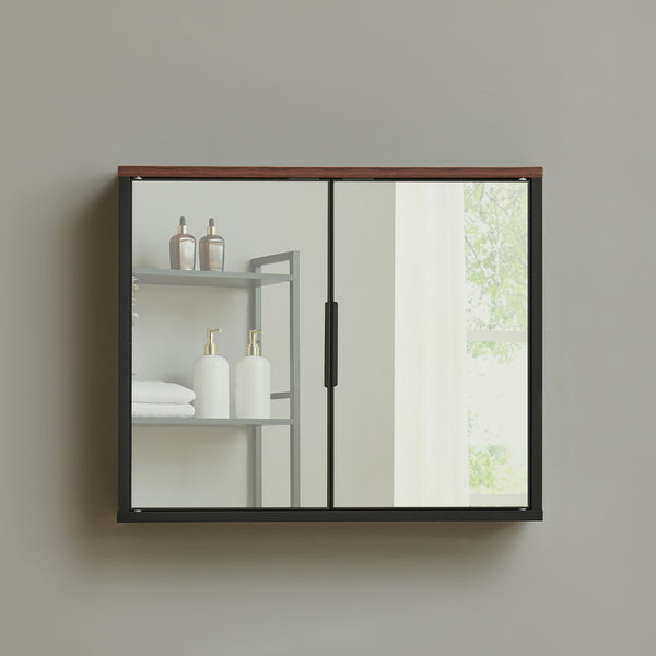 Szafka z lustrem Trond 50x60x15 cm Czarny/Orzechowy wygląd [en.casa]