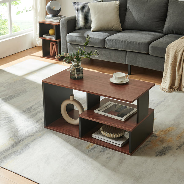 Stolik kawowy Trond 80x40x42 cm Czarny/Walnut [en.casa]