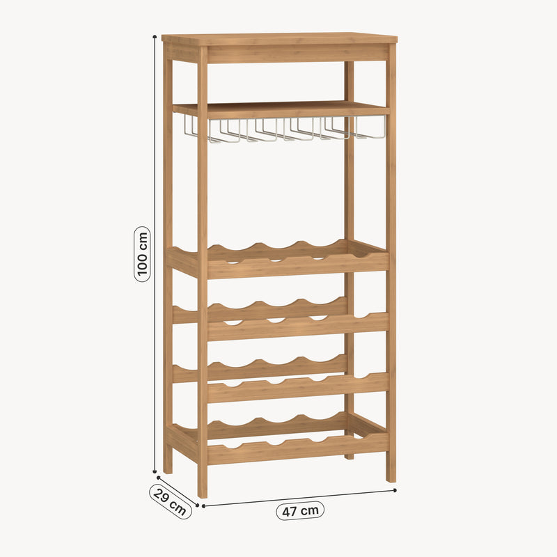 Szkic wymiarowy Regał na wino Fillby 100x47x29 cm bambus naturalny [en.casa]
