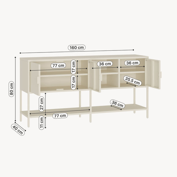 Sideboard Kliri stal 160x40x80 cm kremowobiały [en.casa]