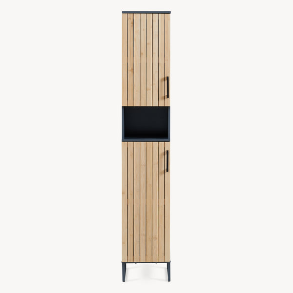 Szafka wysoka Svanes 170x30x30 cm Ciemnoszary/Naturalny [en.casa]