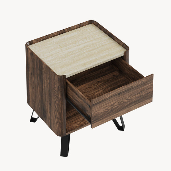 Stolik nocny Trorlon 55x50x40 cm w optyce orzecha/trawertynu [en.casa]