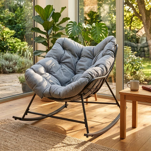 Fotel bujany kosz Villeneuve 85x90x91 cm Czarny/Szary [en.casa]