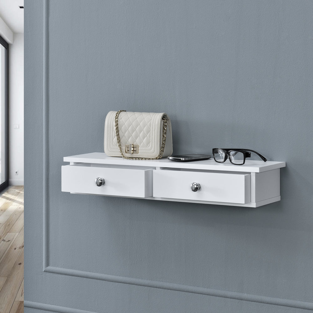 Półka ścienna Geeste 60x15x10 cm z 2 szufladami biała [en.casa] - premiumXL