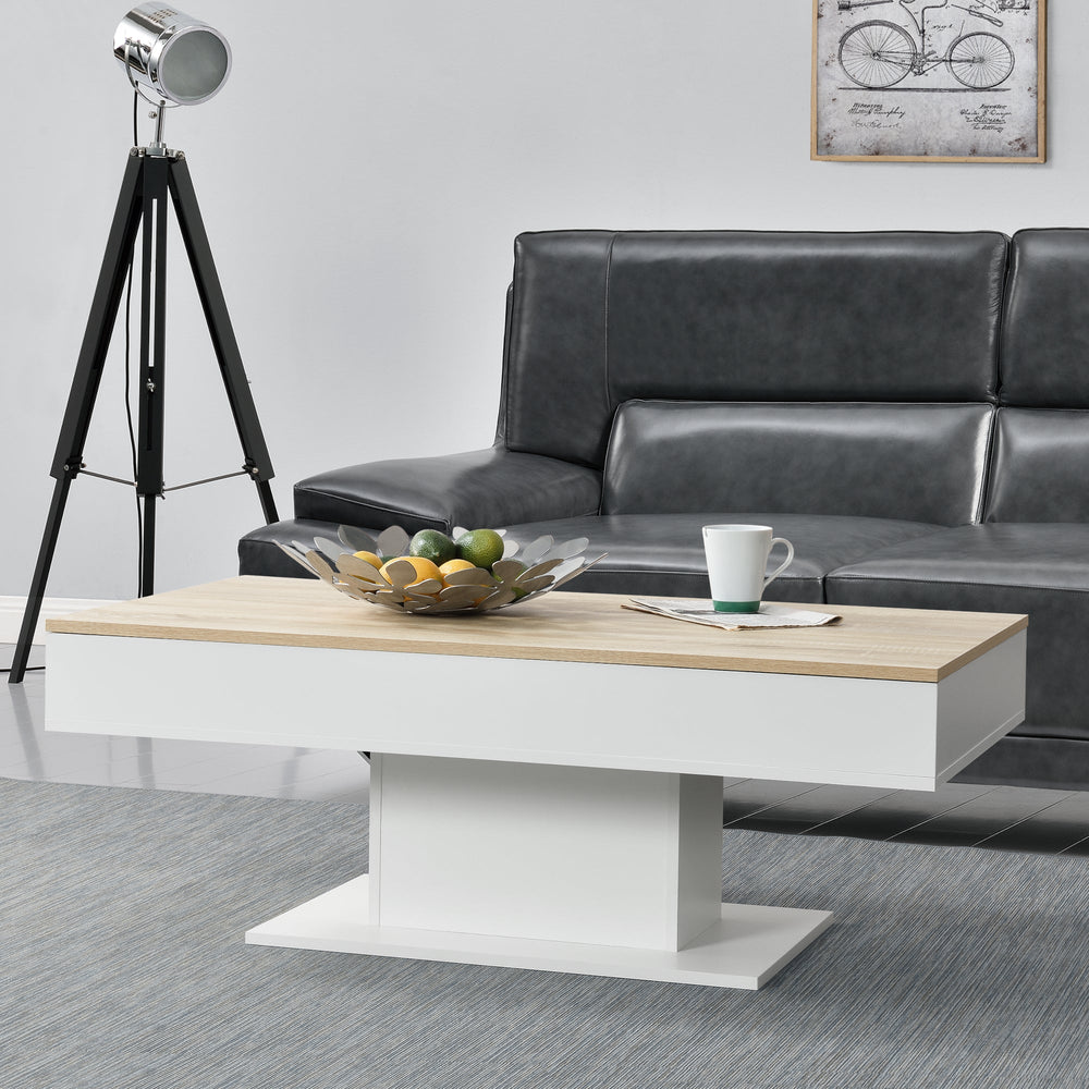 Stolik kawowy Lünen 40x110x60cm z 2 schowkami dąb biały en.casa - premiumXL