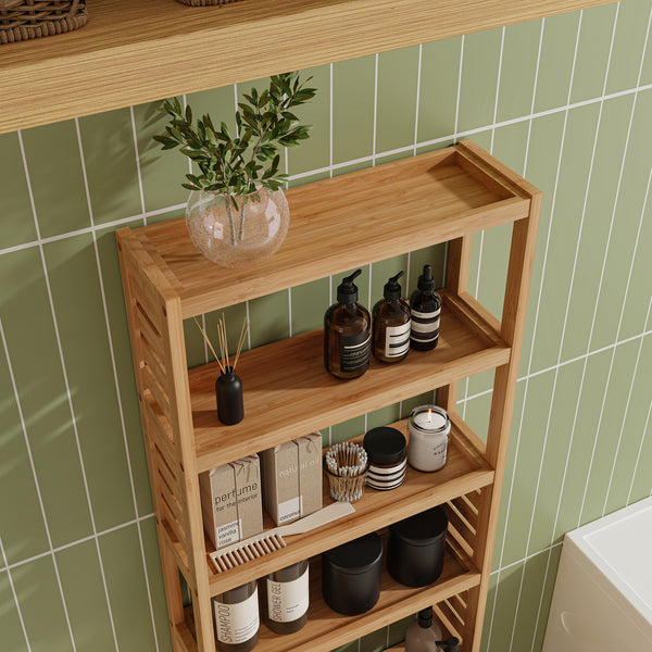 Półka stojąca Forssa 165 x 42 x 28 cm naturalny bambus [en.casa]