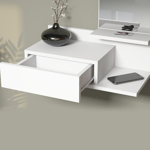Półka ścienna z lustrem i szufladą Gundsø White [en.casa]