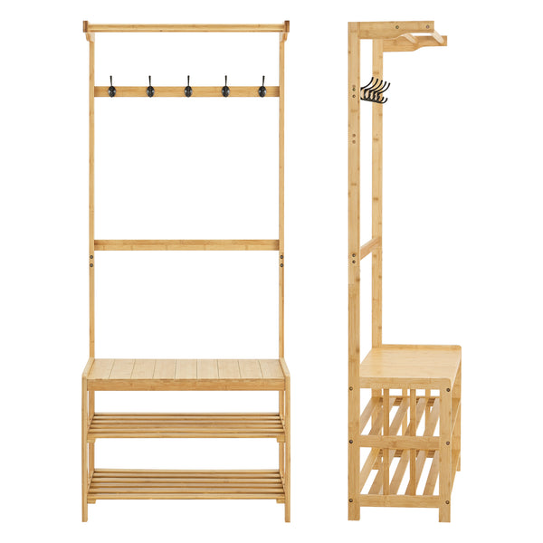 Wieszak Tornio 168 x 70 x 35 cm wykonany z naturalnego bambusa [en.casa]