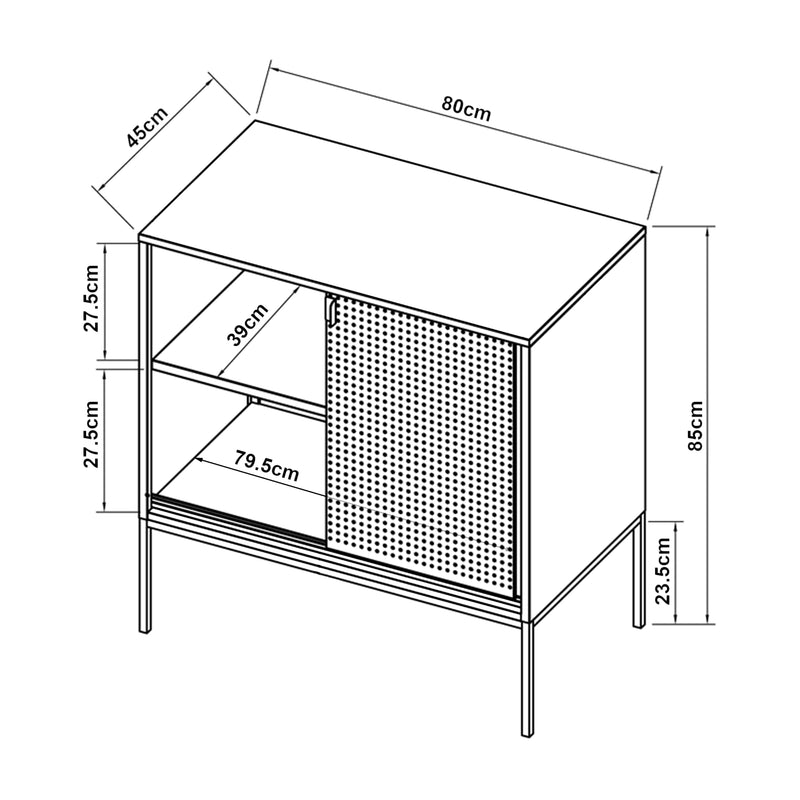 Szkic wymiarowy Kredens Eidsvoll 80x45x85cm zielony [en.casa]
