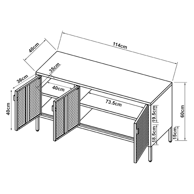 Szkic wymiarowy Szafka RTV Castelli 114 x 40 x 60 cm stal [en.casa]