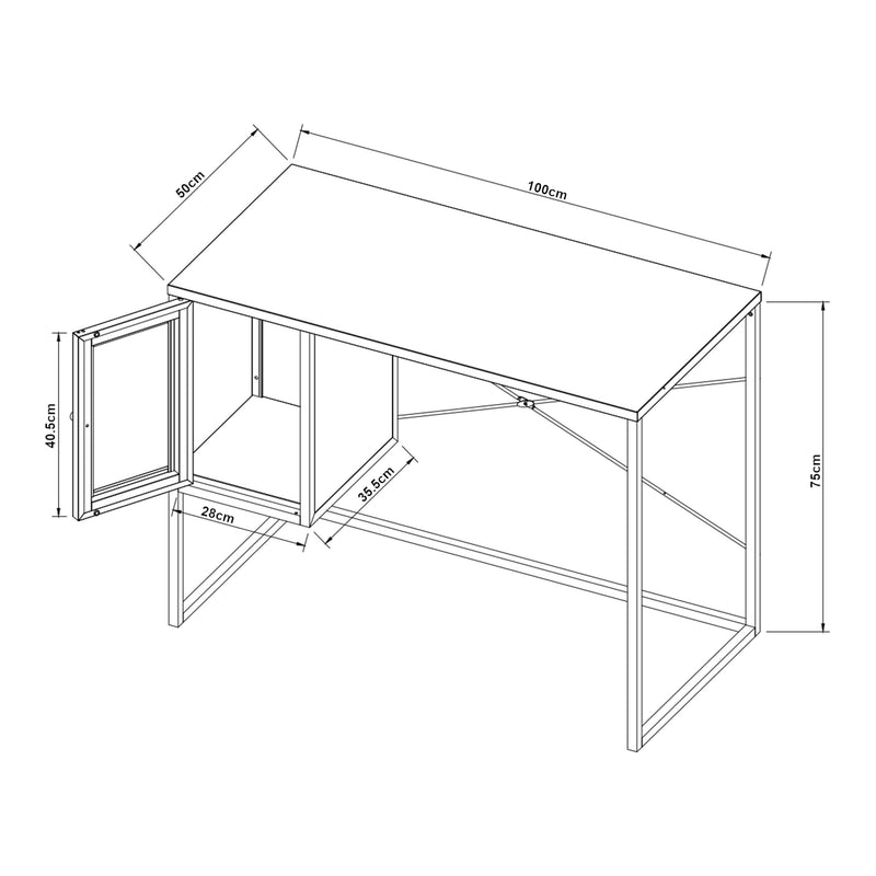 Szkic wymiarowy Biurko stalowe Sund 75x100x50 cm szare [en.casa]