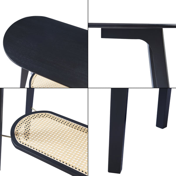Stół konsolowy Taivalkoski 100x35x80 cm czarny/rattanowy [en.casa]