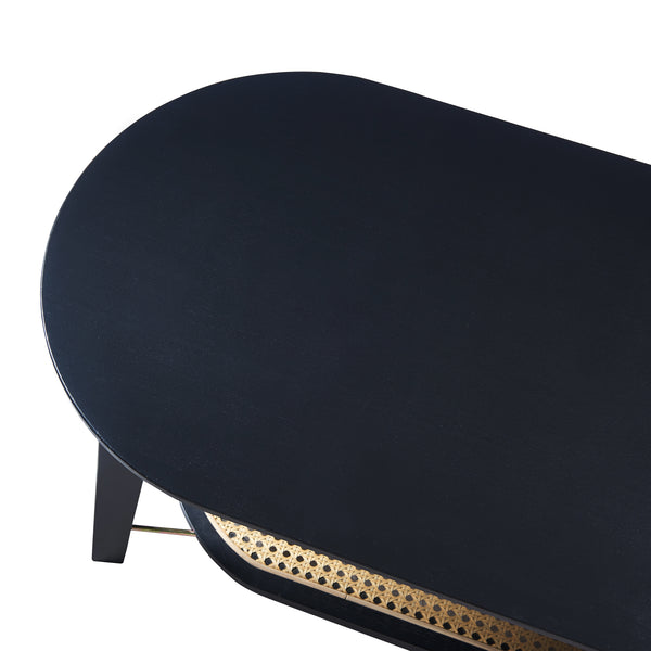 Stolik kawowy Taivalkoski 120x43x40 cm czarny/rattanowy [en.casa]