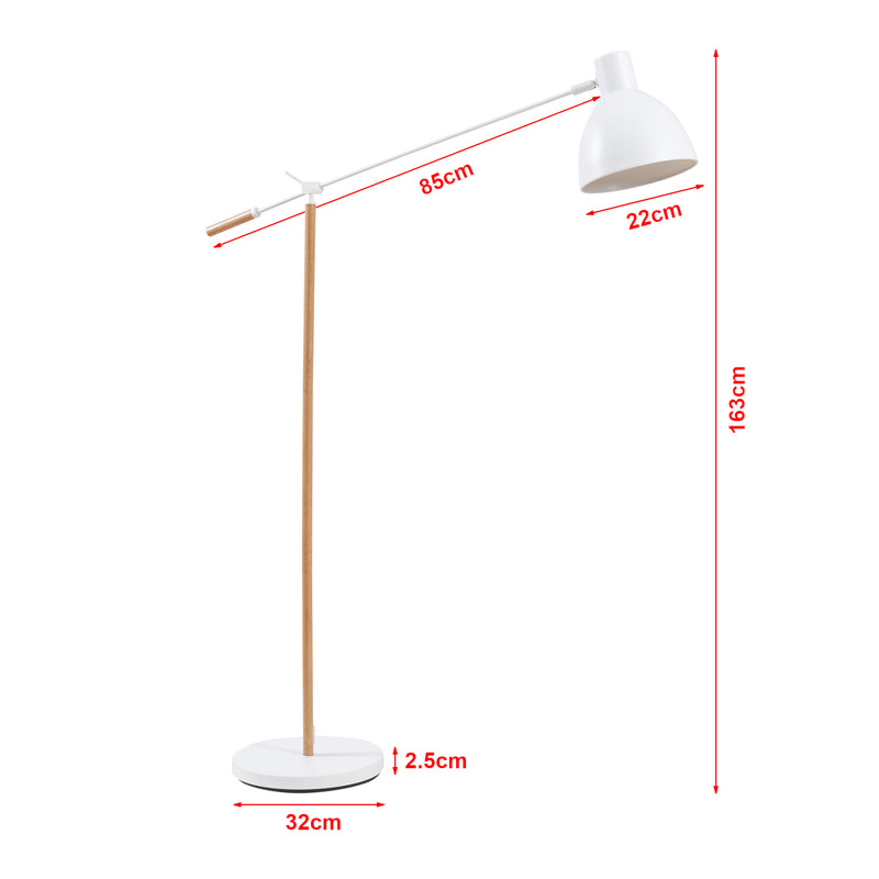 Szkic wymiarowy Banchory metalowa lampa podłogowa 163 cm efekt drewna/biały [lux.pro]