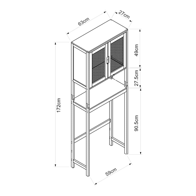 Szkic wymiarowy Szafka toaletowa Tervola 172x63x27 cm czarna/bambus [en.casa]