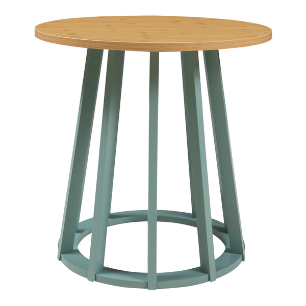 Stolik boczny Lensuu 48xØ48 cm pastelowa zieleń/dąb [en.casa]