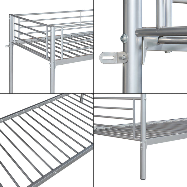 Łóżko piętrowe metalowe Soppsar z 2 materacami 200x90 cm srebrne [en.casa]