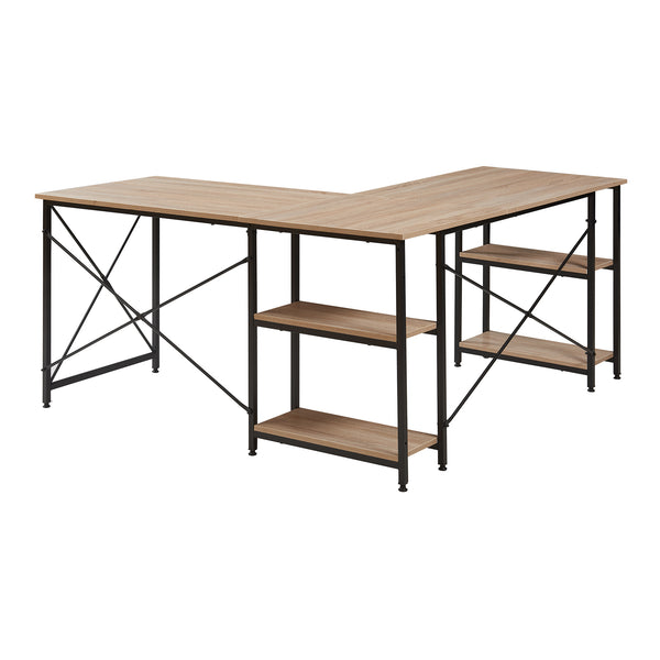 Biurko Klirurud z 2 półkami w kształcie litery L 150x150x75 cm dąb [en.casa]